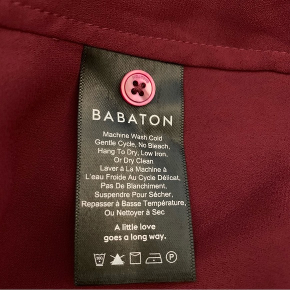 Babaton women’s semi-sheer burgundy button up blouse, size small - Picture 5 of 6